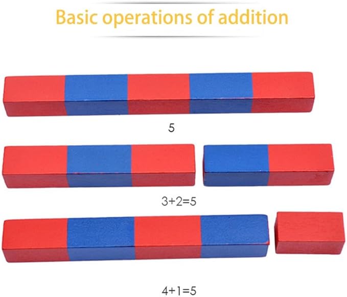 Jerliflyer Montessori Numerical Rods, Small Number Cuisenaire Rods,Wood Red Long Sticks Family Version Math Number Rods,Kid Education