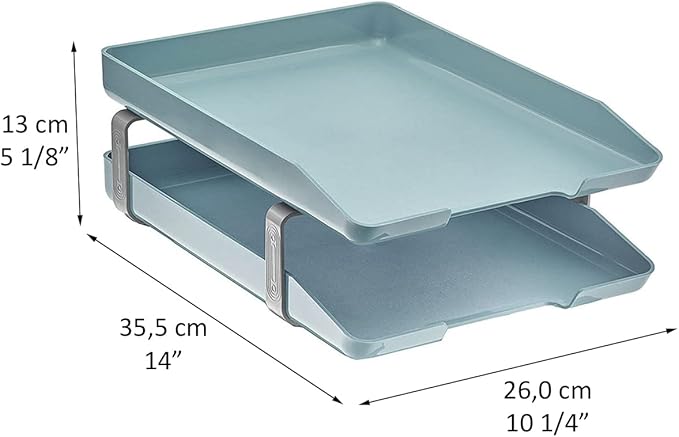 Acrimet Traditional 2 Tier Letter Tray, Front Load Design, A4 Letter Size, Desktop Organizer (Plastic) (Solid Green Color)