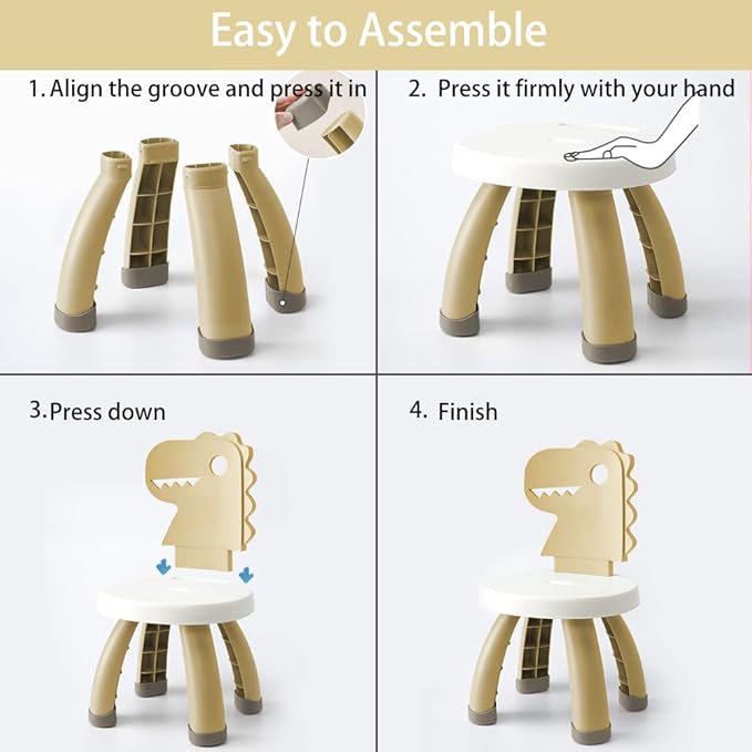 Toddler Chair,Plastic Kids Dino Chair,Sturdy Durable and Lightweight Toddler's Activity Chairs,Anti-Slip Ergonomic Design Kids Step Stool,Indoor or Outdoor Use for Boys Girls Aged 2+ (Yellow)