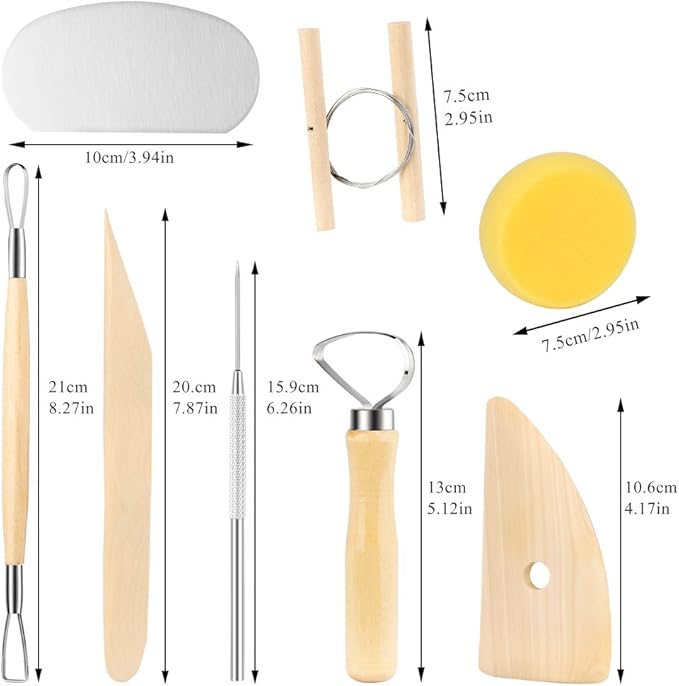 8 Pieces Wooden Pottery Sculpting Clay Cleaning Tool Set, Includes Clay Cutting, Modeling, Trimming Tools, for Beginner Level Pottery and Smoothing, Cleaning, Carving, Shaping and Sculpting