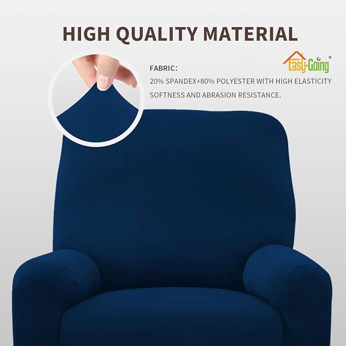 Easy-Going 4 Pieces Microfiber Stretch Recliner Slipcover – Spandex Soft Fitted Sofa Couch Cover, Washable Furniture Protector with Elastic Bottom for Kids, Pet(Recliner, Navy)