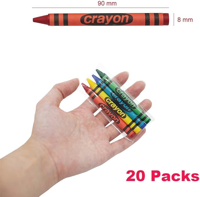 Lucky Art 20 Sets of 4 Packs (80 count) Standard Size Crayons - Mini Crayon Packs Non-Toxic Crayons; Crayons in bulk for Kids Party Favors, School Supplies for Teachers & Travel Crayons