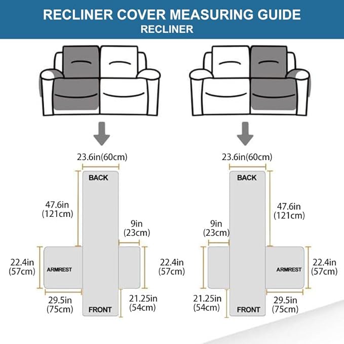 Easehomey Water Resistant Loveseat Recliner Cover Non Slip Sofa Cover for Reclining Sofa 2 Seat, Recliner Couch Cover Furniture Protector for Kids Pets with Elastic Band Pocket (Light Grey, 2 Seater)