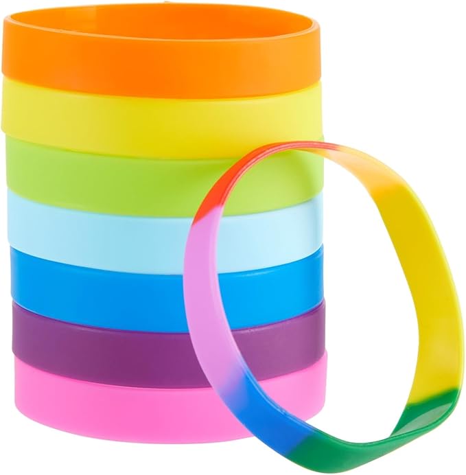 BLUE PANDA 48 Pack Multi-Colored Silicone Bracelets Bulk Set for Sports Teams, Games, Colored Wrist Bands for Sublimation, 8 Colors, 8 In