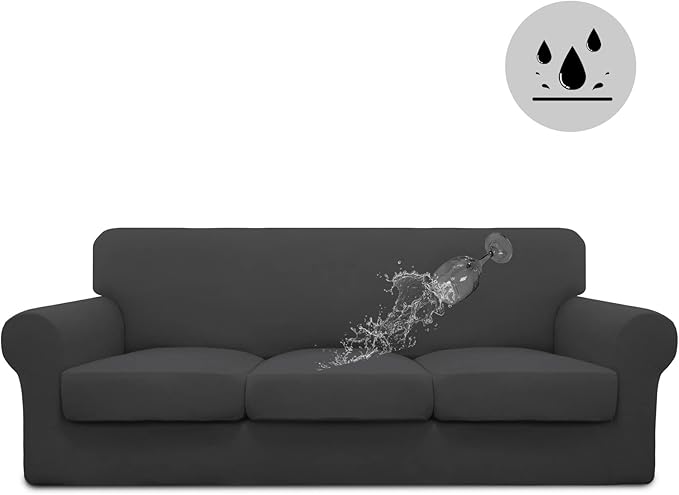 Easy-Going 100% Dual Waterproof Oversized Cover Stretch Soft Couch Cover for Dogs, Sofa Slipcover for 3 Separate Cushion Couch Leakproof Furniture Protector for Kids, Pets Dark Gray