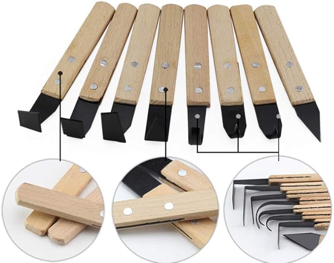 8 Pack Pottery Tools - Solid Wood Handle Stainless Steel Engraving Knives - Clay Hand Tools - Craft Trim Artist - Ceramic Tools Set Engraving, Shaping, Clay Sculpture, Styling
