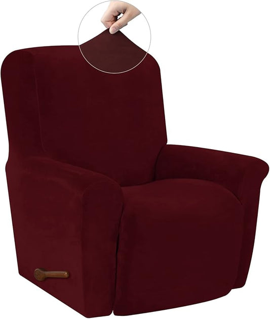 WEERRW Velvet High Stretch Recliner Chair Cover 1 Piece Recliner Couch Cover, Washable Furniture Protector with Non Slip Elastic Bottom for Kids and Pets, Burgundy