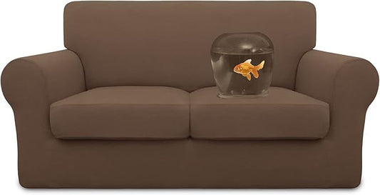 Easy-Going 100% Dual Waterproof Loveseat Cover Stretch Soft Couch Cover for Dogs, Sofa Slipcover for 2 Separate Cushion Couch Leakproof Furniture Protector for Kids, Pets Brown