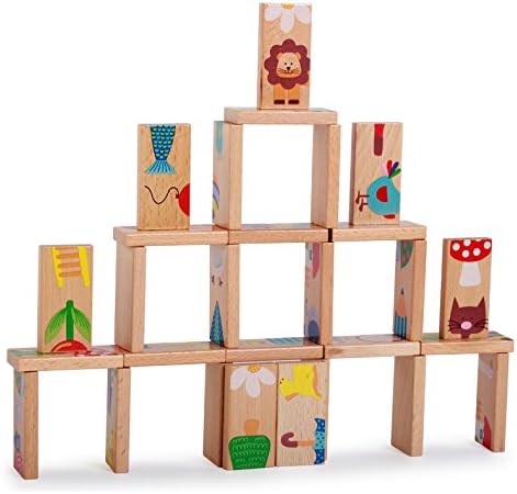 GracesDawn 28 Pcs of Educational Wooden Toy Domino Animal Puzzles Kids Game Gift