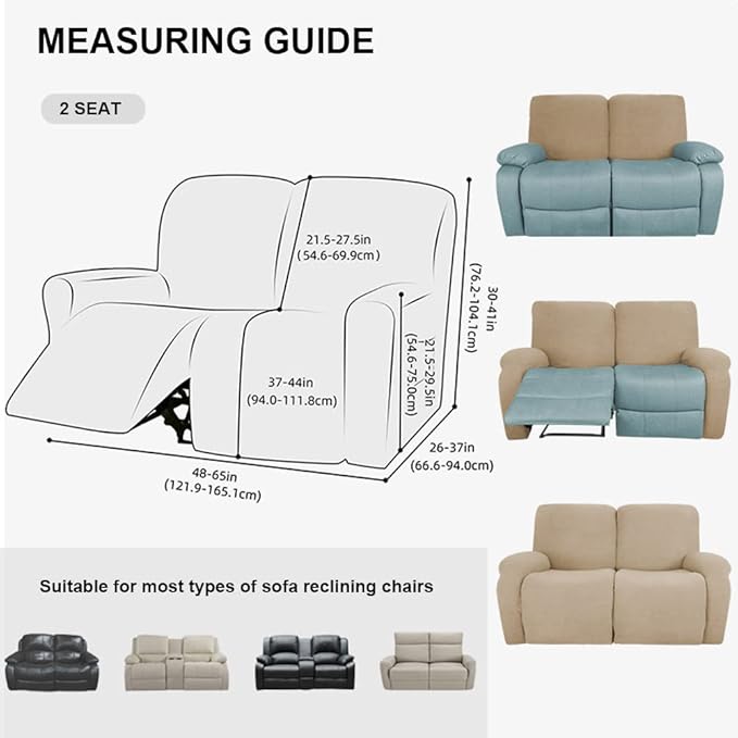 vctops 6 Pieces Jacquard Plush Recliner Loveseat Slipcover Stretch Soft Sofa Couch Cover Anti-Slip Solid Color Furniture Protector with Elastic Bottom for Kids Cats Dogs(Dark Grey,2 Seat)