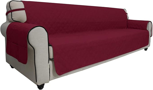 Easy-Going Sofa Slipcover Waterproof Sofa Cover Couch Cover for 4 Cushion Couch with Elastic Straps Washable Non-Slip Furniture Protector Cover for Pets, Dogs, Cat (XX-Large, Christmas Red)