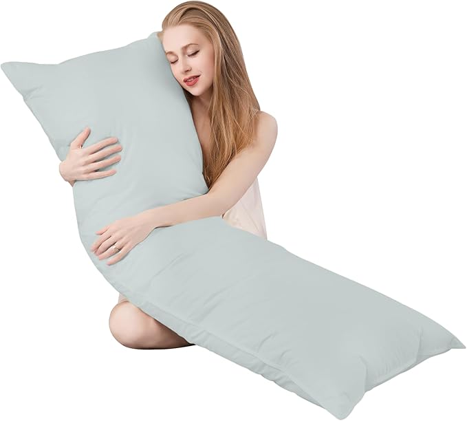 Goose Down Body Pillows for Adults, Large Body Pillow for Side Sleeper, Hugging Feather Body Pillow Insert, Cooling Full Length Long Pillow for Bed with 100% Organic Cotton Shell, 20"x54" Baby Blue