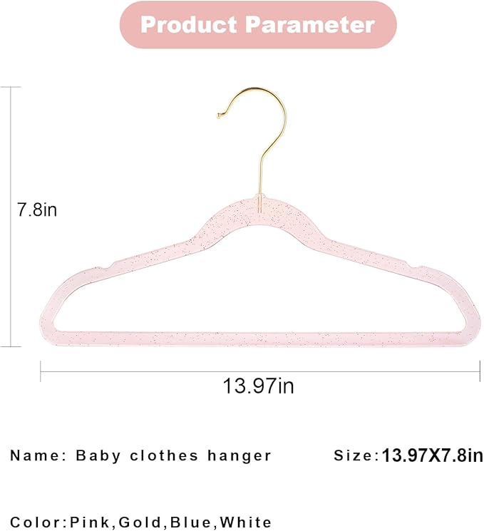Baby Glitter Hanger 20 Pack,13.97" Kids Toddler Hangers for Closet,Pink Sparkling Plastic Baby Clothes Hangers,Girl Toddler Hangers, Non-Slip Space Saving Kid Hangers for Dress Up