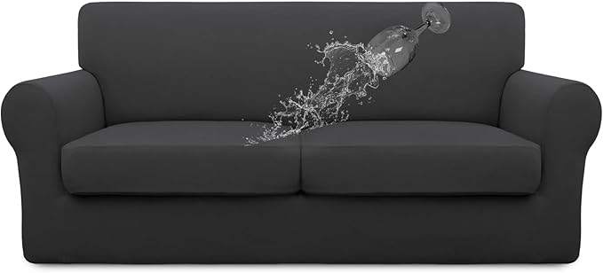 Easy-Going 100% Dual Waterproof Oversized Loveseat Cover Stretch Soft Couch Cover for Dogs, Sofa Slipcover for 2 Separate Cushion Couch Leakproof Furniture Protector for Kids, Pets Dark Gray