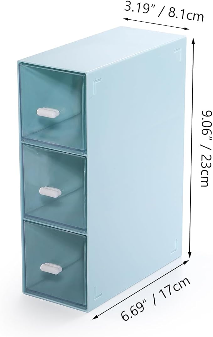 Desktop Drawers, Desk Organizer with 3 Drawers, Stackable Plastic Storage Box for Home Collection, Cosmetics, Jewelry, Office Supplies (1 Tall Layer, Blue)