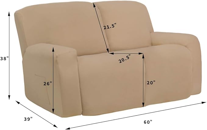 Easy-Going 6 Pieces Microfiber Stretch Sectional Recliner Sofa Slipcover Soft Fitted Fleece 2 Seats Couch Cover Washable Furniture Protector with Elasticity for Kids(Recliner Loveseat, Brown)