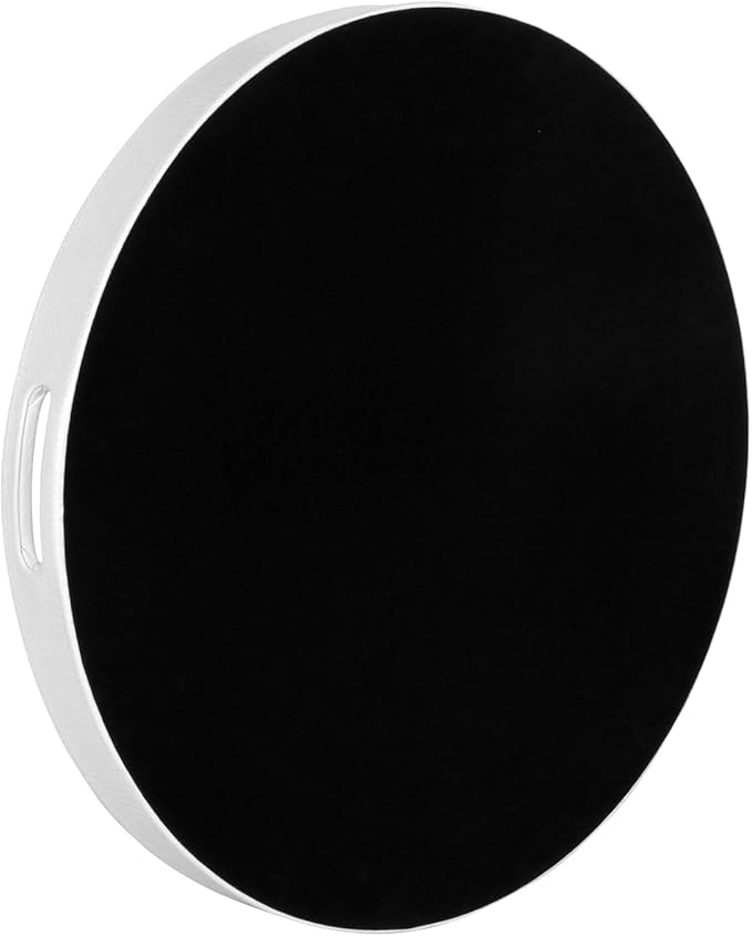 HofferRuffer Extra Large Round Serving Tray, Elegant Faux Leather Circle Ottoman Table Tray with Handles, Serve Tea, Coffee or Breakfast in Bed, Diameter 23.6 x 2.4 inches Height (White)