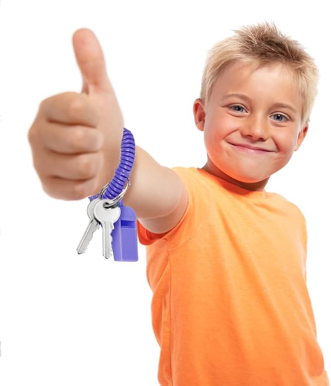 ArtCreativity Spiral Whistle Bracelets with Keychain, Set of 12, Kids’ Party Noisemakers, Variety of Colors, Sports Party Favors, School Sports Supplies, Great Party favor, Goody Bag Fillers