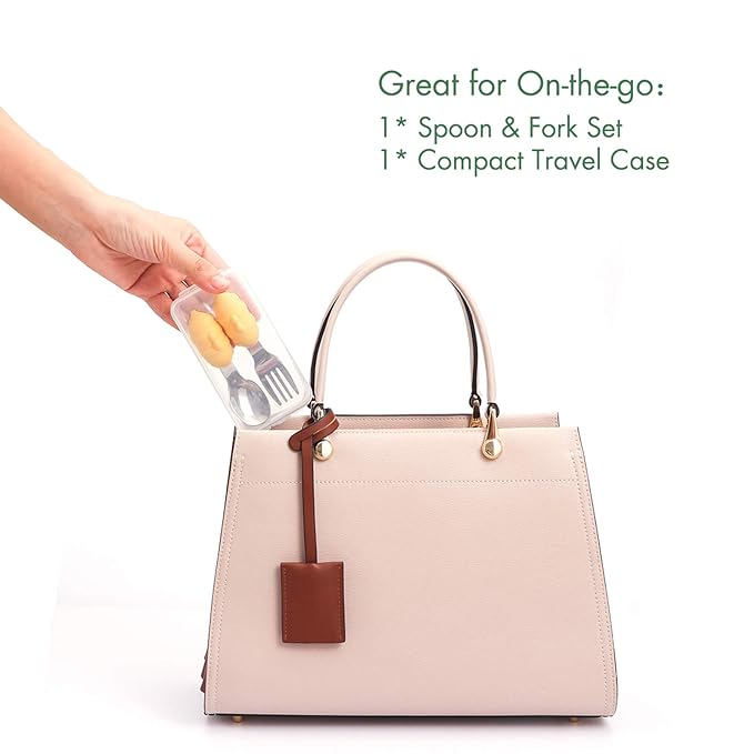 Baby Fork and Spoon Set with Carry Case Baby Training Utensils Self Feeding Toddler Silverware Silicone and Stainless Steel Kids and Toddler Utensil Set-Bees