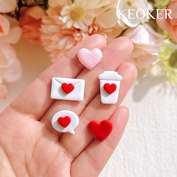 Keoker Heart Clay Cutter, Valentines Polymer Clay Cutters for Earrings Making, Heart Shape Polymer Clay Cutter, 7 Size Polymer Clay Cutters Hearts.