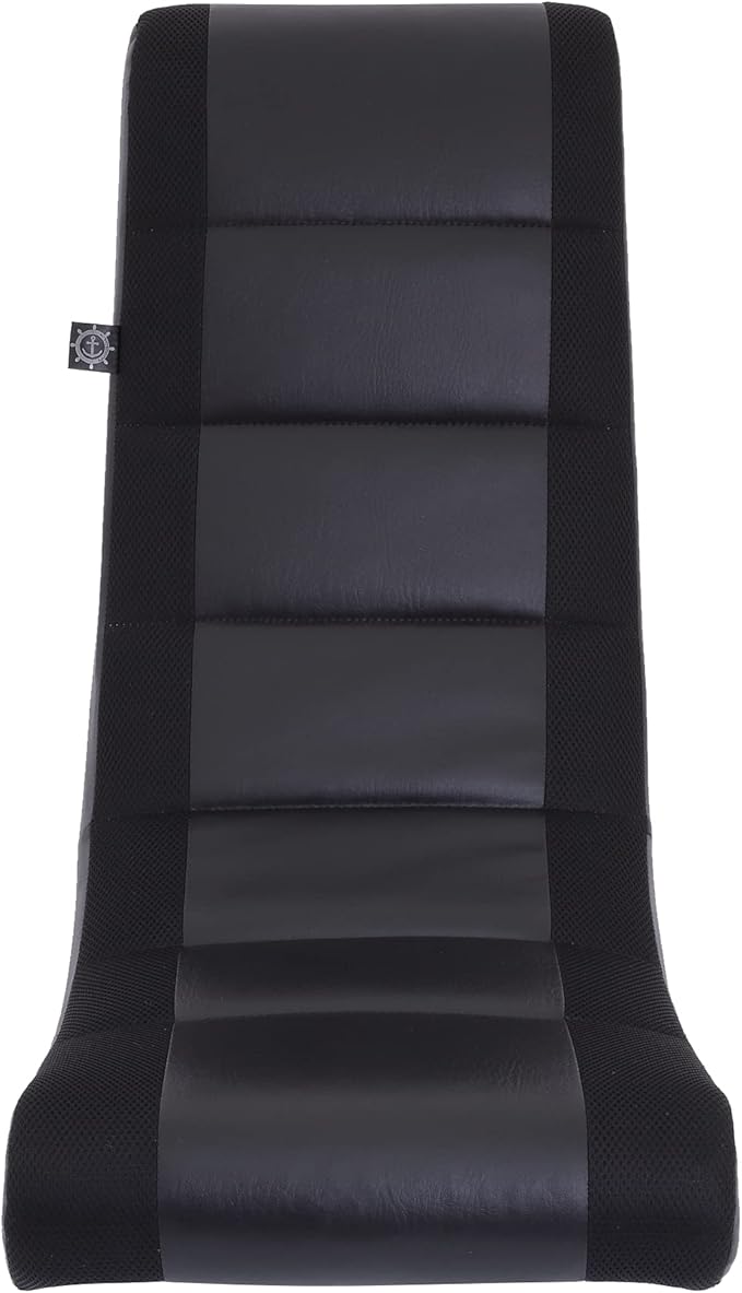 The Crew Furniture Classic Video Rocker Floor Gaming Chair, Kids and Teens, Racing Stripe PU Faux Leather & Polyester Mesh, Black/Black