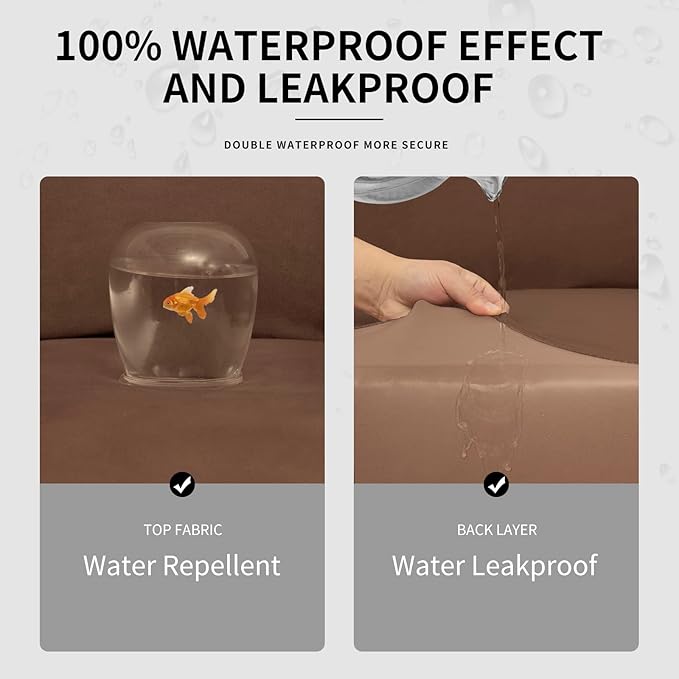 Easy-Going 100% Dual Waterproof Loveseat Cover Stretch Soft Couch Cover for Dogs, Sofa Slipcover for 2 Separate Cushion Couch Leakproof Furniture Protector for Kids, Pets Brown