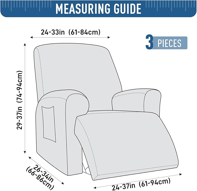 TAOCOCO Recliner Cover 3 Pieces Recliner Chair Covers, Stretch Jacquard Reclining Chair Cover, Furniture Protector Sofa Slipcovers Couch Covers with Elastic Bottom for Kids, Pets (Grey)
