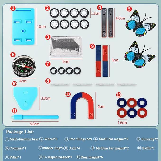 Labs Junior Science Magnet Set for Experiment Education Tools Physics Toys for Kids Icluding Bar/Ring/Horseshoe/Compass Magnets