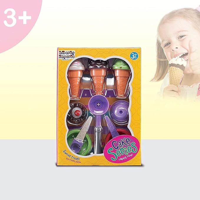 Kids Ice Cream Toy Set - Pretend Play Sweet Treats Ice Cream Parlour Dessert Accessories Playset with Cone and Scoop for Toddler Imaginary Play