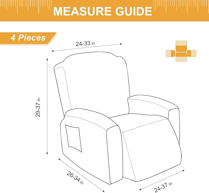 Genina Recliner Chair Covers, Stretch Reclining Chair Covers, Recliner Sofa Slipcovers Stripe Jacquard Lazy Couch Covers Furniture Protector Covers for Pet Kid (Taupe, 1 Seater)