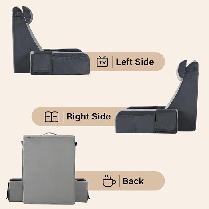 Vekkia 25" Extra-Large Adjustable Reading Pillow – 60° Ergonomic Wedge Backrest, 2 Large Side Pockets, Perfect for Tall Adults, Reading, TV, Gaming, Work, Nursing, Recovery