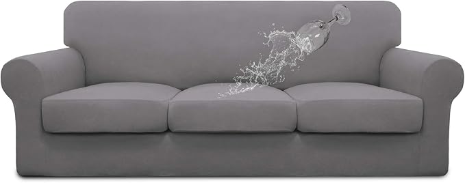 Easy-Going 100% Dual Waterproof Stretch Soft Couch Cover for Dogs, Sofa Slipcover for 3 Separate Cushion Couch Leakproof Furniture Protector for Kids, Pets Light Gray