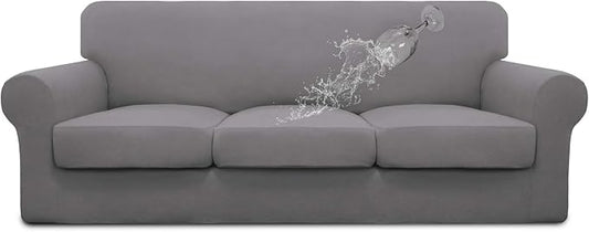 Easy-Going 100% Dual Waterproof Stretch Soft Couch Cover for Dogs, Sofa Slipcover for 3 Separate Cushion Couch Leakproof Furniture Protector for Kids, Pets Light Gray