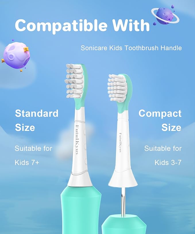 FutulkyUS Kids Replacement Brush Heads for Philips Sonicare: Electric Soft Toothbrush Head Compitable with 4100, Standard Head for Boy Girl Over 7 Years Old, 6 Pack
