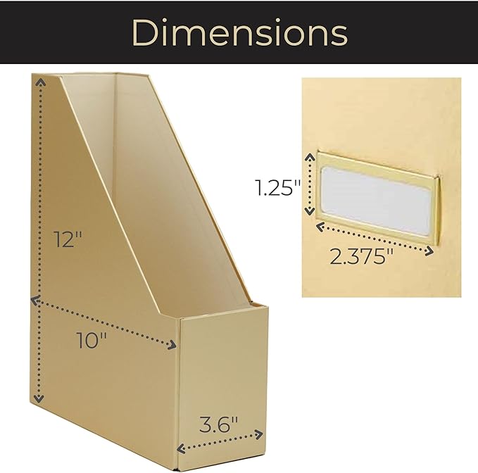 BLU MONACO | Gold Cardboard Magazine File Holder Set of 4 | Vertical Magazine File Holder for Shelves | Standing File Holder Desk Organizer