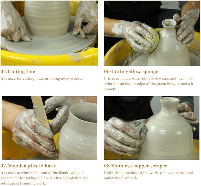 8 Pieces Wooden Pottery Sculpting Clay Cleaning Tool Set, Includes Clay Cutting, Modeling, Trimming Tools, for Beginner Level Pottery and Smoothing, Cleaning, Carving, Shaping and Sculpting