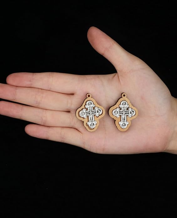 COTTVOTT Wooden Christian Jesus Cross/Orthodox Crucifix Charms Pendants for Rosary Necklace, DIY Jewelry Making Accessories Parts