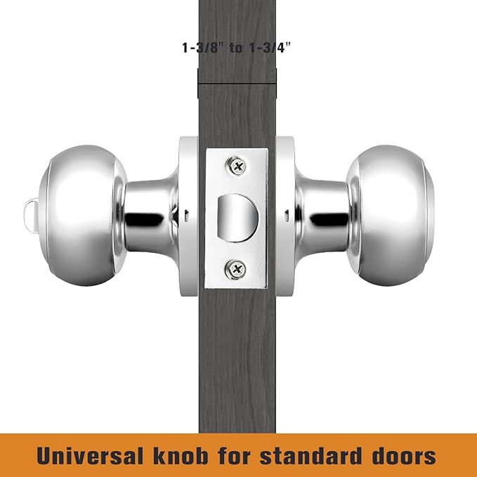 Probrico Polished Chrome Door Knobs, Interior Door Knobs with Round Ball Knob, Nickel Privacy Door Knob for Bedroom Bathroom, 15 Pack