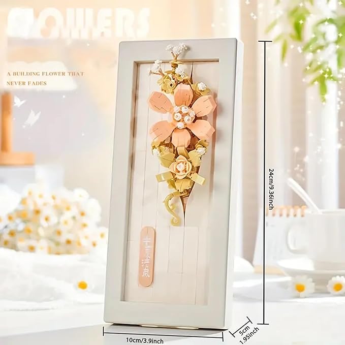 Painting Wall-Hangable Four Seasons Flowers Idea Frame Building Blocks, Wall-Hangable Wall Art Flower Frame Series, Lily、Orchid and Rose, Compatible with Lego 630 Building Accessory (243 PCS)