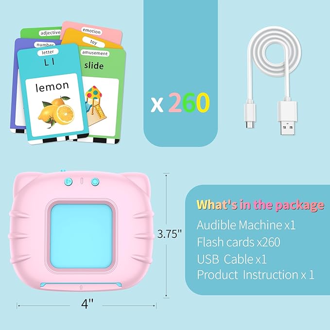 Educational Learning Toys - 520 Sight Words Talking Flash Cards, Autism Sensory Toys, Pocket Speech for Toddlers, Toddler Toys for 1 2 3 4 5 6 Year-Old Kids, Girls, Birthday/Easter Gift, Pink