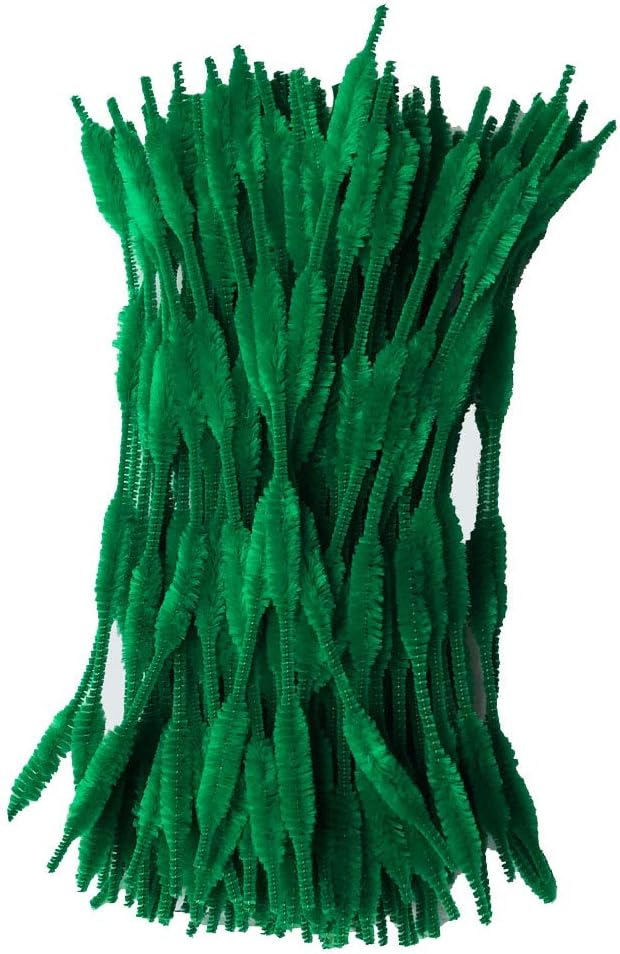 Pack of 100 Pipe Cleaners Fuzzy Bumpy Chenille Stems for Creative Handmade DIY Art Craft (Green)