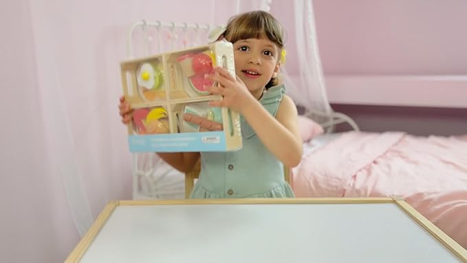 25-Piece Wooden Food Playset-STEAM Pretend Play Food for Kids, Feature an Assortment of Fruits and Snacks, Educational Toy Inspiring Imaginative Cooking, Safe Wood (3Yrs+)