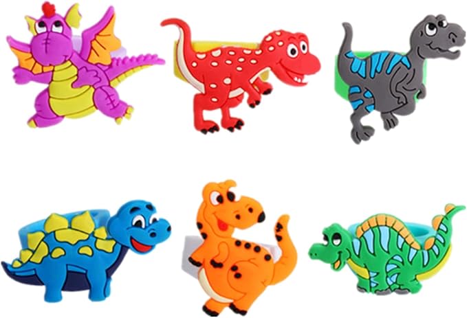 24pcs Cartonn Dragon Dinosaur Theme Slap Bracelets silicone Wristbands Keychain Ring and Bookmarks Party Favors