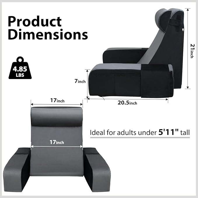 Vekkia 21" Adjustable Reading Pillow – 60° Ergonomic Wedge Backrest, 2 Large Side Pockets, Perfect for Tall Adults, Reading, TV, Gaming, Work, Nursing, Recovery