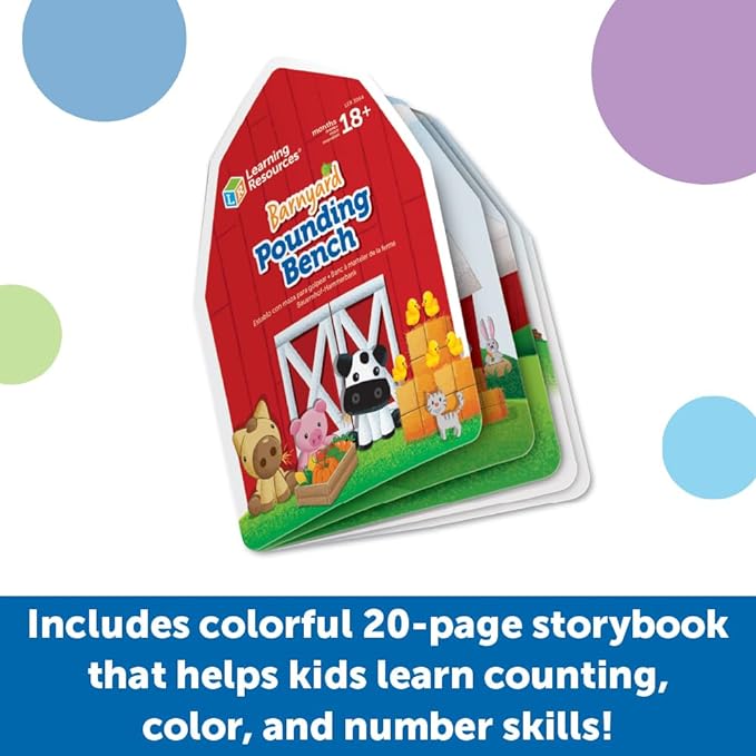 Learning Resources Barnyard Pounding Bench, Farm Animals for Kids, Fine Motor Skills, Kids Easter Gifts , Ages 18 Months+, 3 Pieces