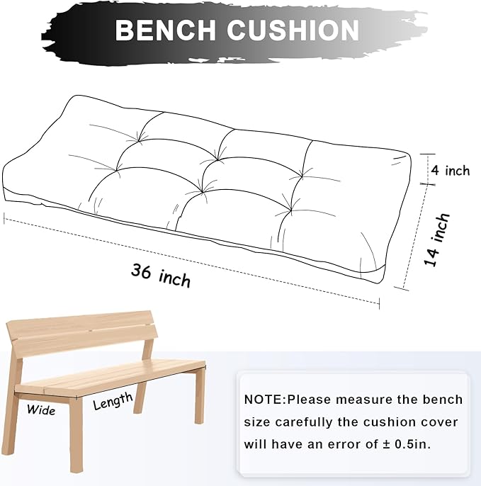 Bench Cushion 36 Inch - Chenille, High-Density Memory Foam, Non-Slip Bottom, Soft Durable Indoor Tufted Long Seat Cushion for Window Garden Furniture (Black, 36x14x4 Inch)