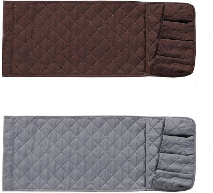 2 Pack Non-Slip Couch Sofa Chair Armrest Organizer 5 Pockets Armchair Caddy Smart Phone, Book, Magazines, Ipad, TV Remote Control Holder (Brown)