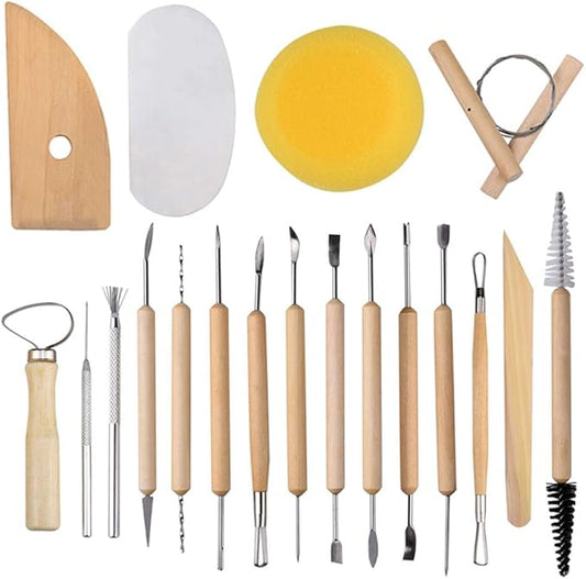 EuTengHao 19Pcs Pottery Tools Clay Sculpting Carving Tool Set Contains Most Essential Wooden Clay Tools for Potters