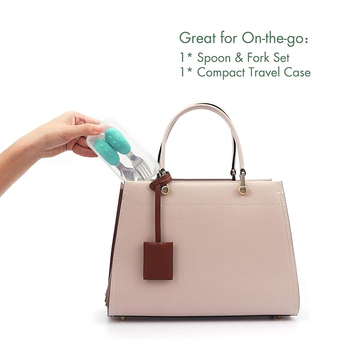 Baby Fork and Spoon Set with Carry Case Baby Training Utensils Self Feeding Toddler Silverware Silicone and Stainless Steel Kids and Toddler Utensil Set-Dinosaur