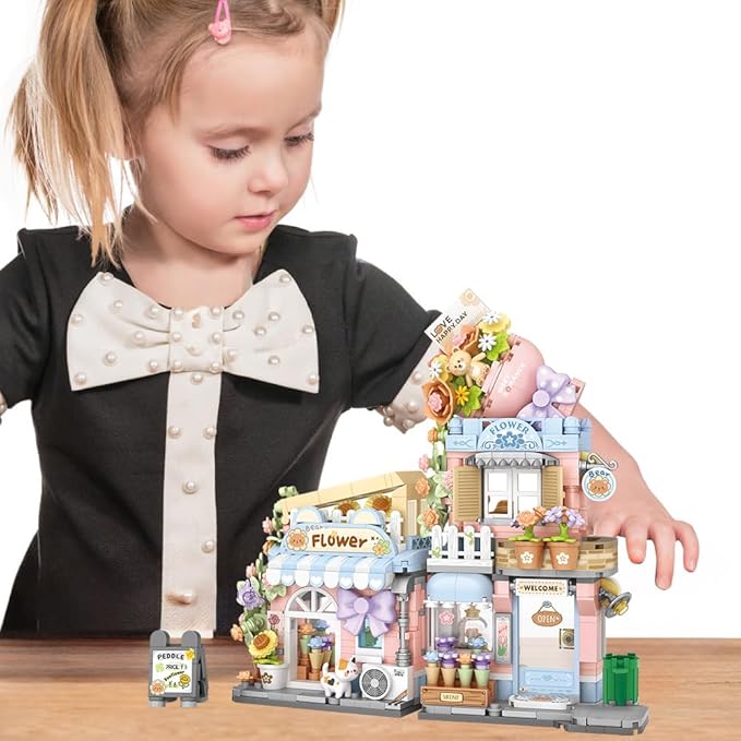 Bear Florist Building Set,Openable Flower Shop 854PCS Building Toy for Boys Girls Age 8+, Mini Brick (Not Compatible with Lego)